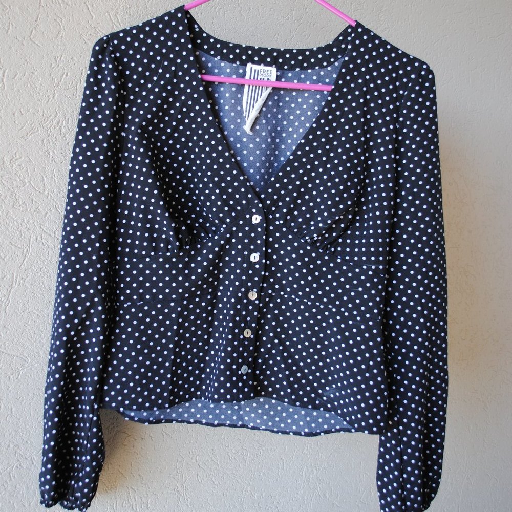 Vintage inspired Free People charming polka dot blouse